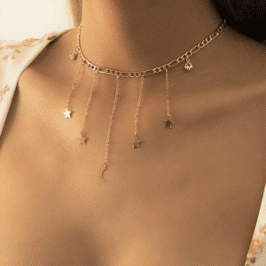 Sexy Gold Star Choker Gold Dangle Necklace on neck