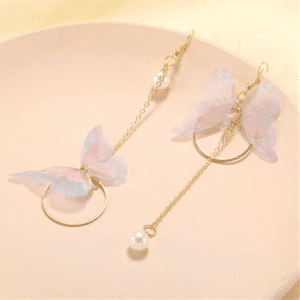 Gold pink dangle butterfly earrings