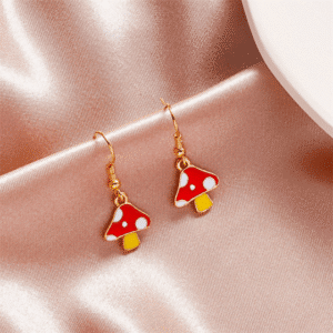 Orange Red Mushroom Earrings