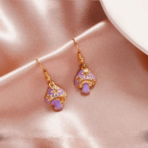 Purple Gold Flower Mushroom Earrings