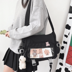 Black Ita Bag Crossbody Bag, Kawaii Anime Harajuku Bag