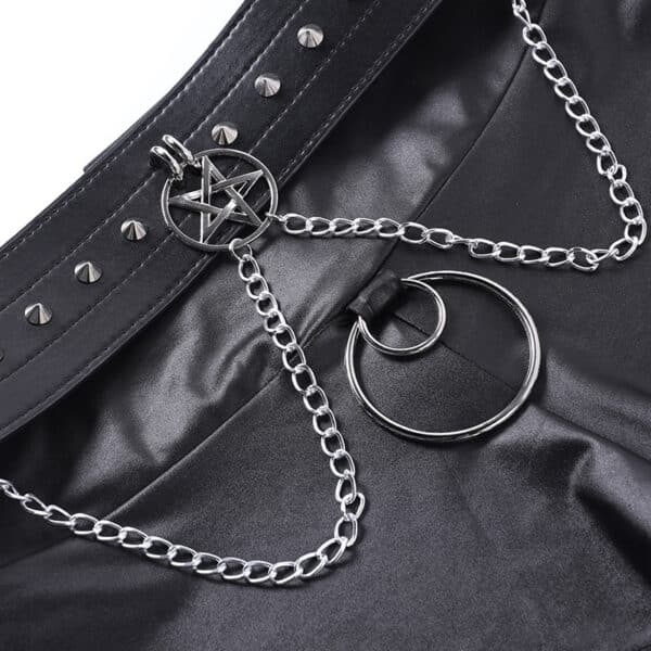 metal details of Black Leather Goth Shorts