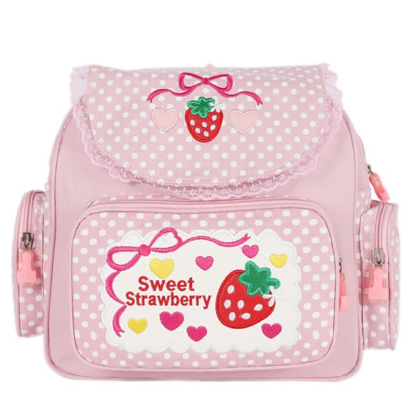 Cute Pink Strawberry Backpack on white background