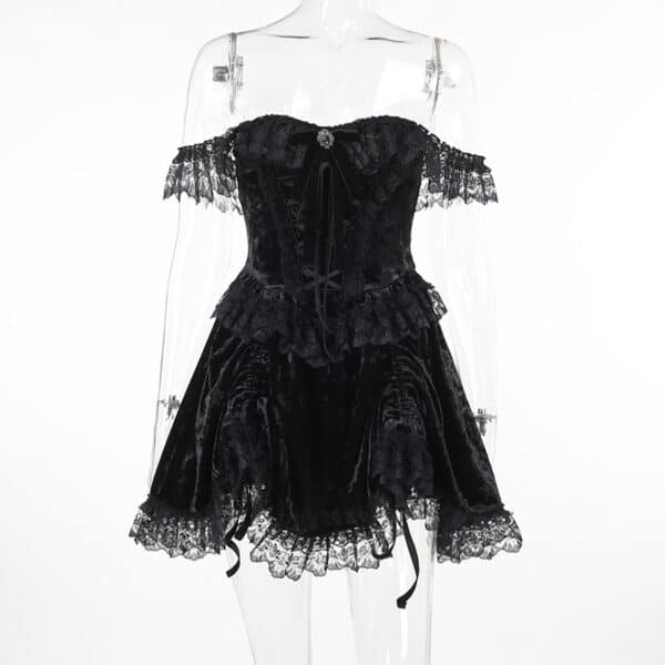 Velvet Gothic Mini Dress on mannequin