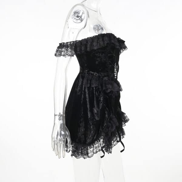 side profile of beautiful black Goth Mini Dress