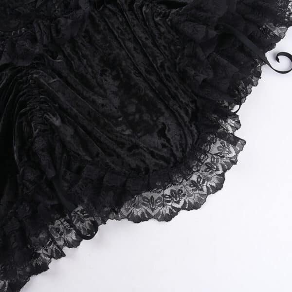 lace details of Velvet Goth Mini Dress