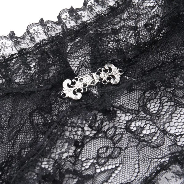 silver clasm details of BEST Long Black Lace Sleeves Gothic