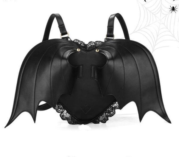 Large black Bat wings Backpack on white background