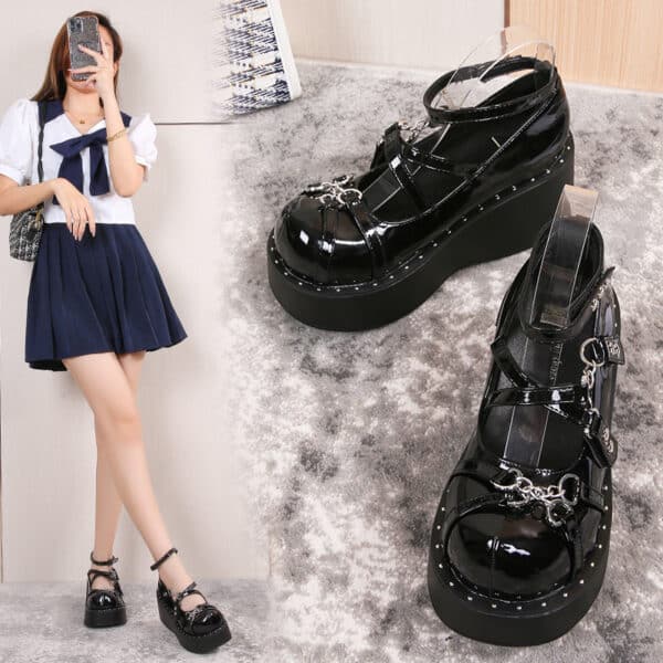 korean girl wearing Goth Mary Jane Shoes