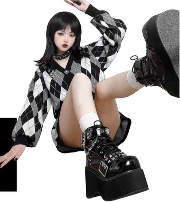 korean goth girl wearing Rare Gothic Ankle Boots