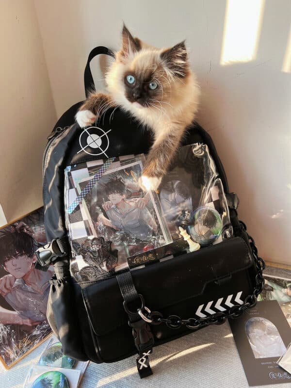 black ita backpack with real cat cute photo