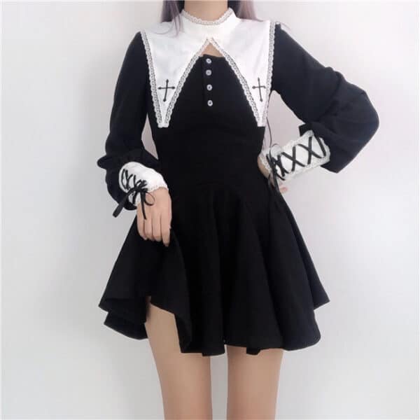 Short Nun Dress with White Details on woman