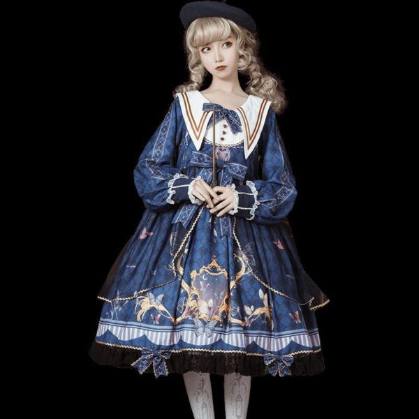girl wearing blue Victorian Style Dress