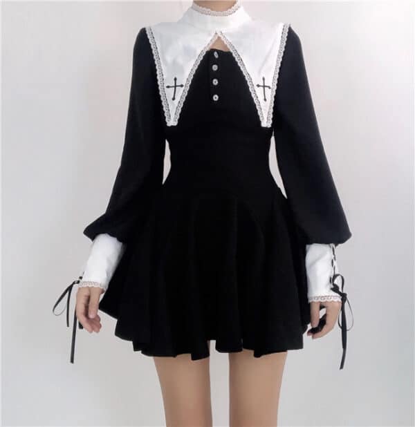girl wearing goth Short Nun Dress