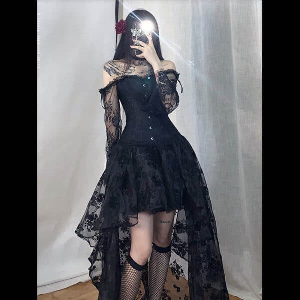 long black Gothic Corset Dress
