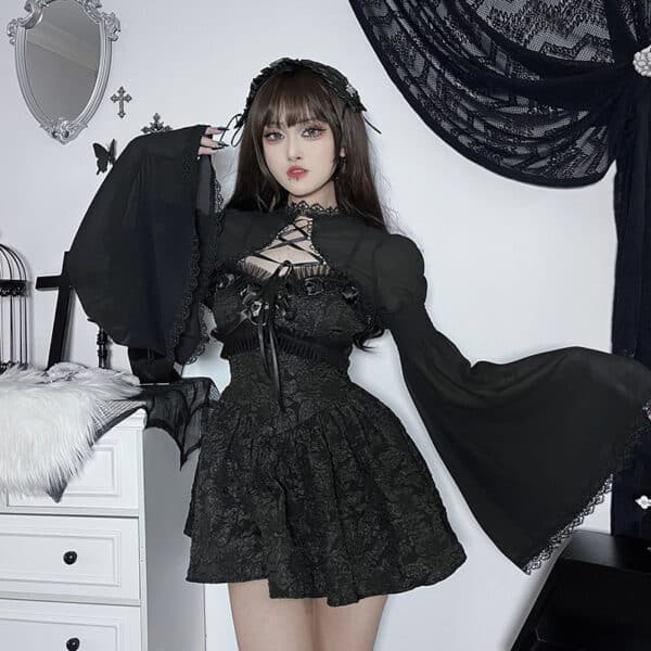 girl wearing Lace Goth cardigan and dress