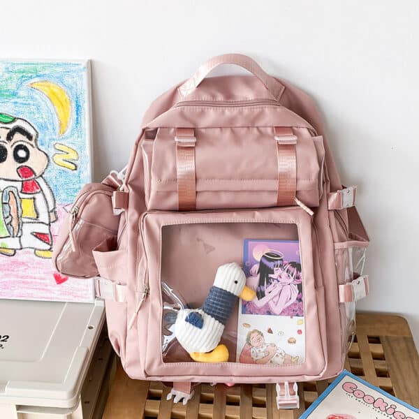 pink Best Large Backpack Ita Bag 7 Pockets with clear panel