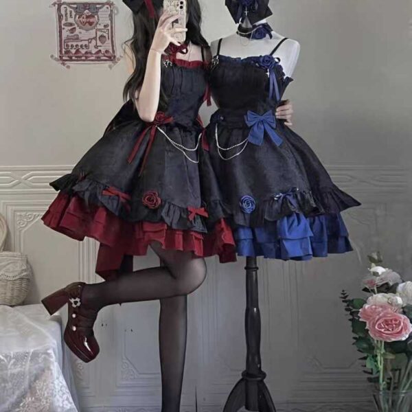 red and blue Blue Gothic Dresses