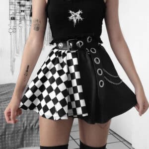 plaid black and white Check Goth Mini skirt