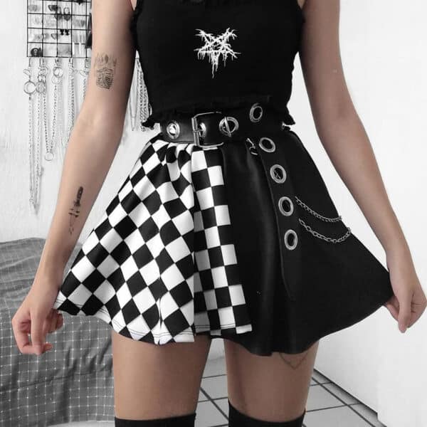 plaid black and white Check Goth Mini skirt
