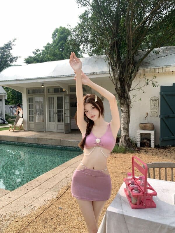 korean girl posing with Bikini with Skirt