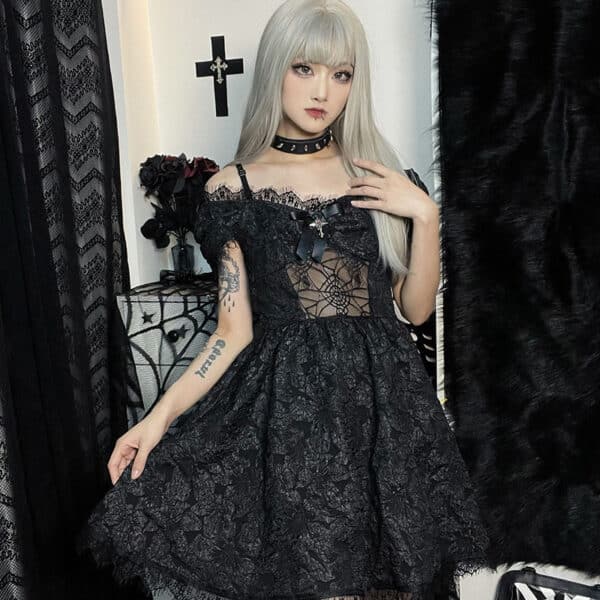 black spider lace Gothic Dress