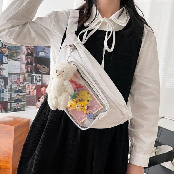 White ita sling bag with plushie