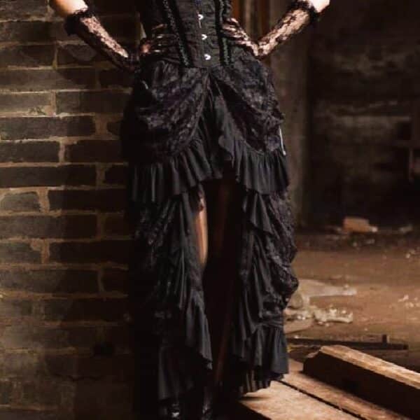 closeup of black Long Steampunk Skirt