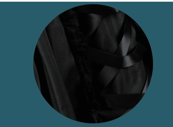 ribbon details of a Black Victorian Dress