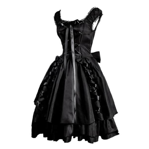Short Black Victorian Dress on white background from the side