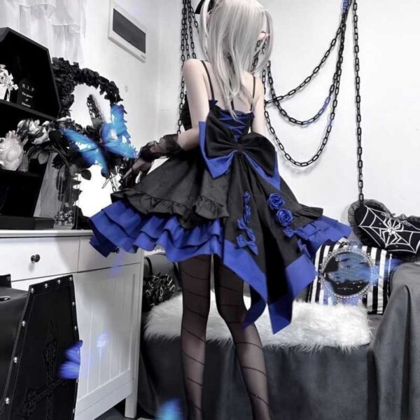 the back of a lolita Blue Goth Dress