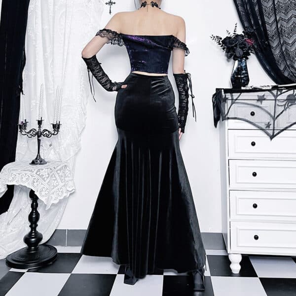 the back of a black Long Gothic Skirt