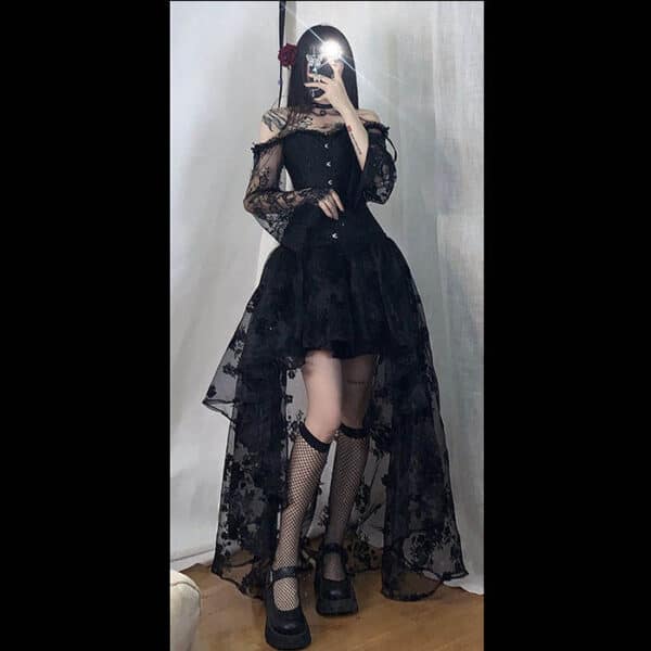 goth girl wearing black Corset Dress