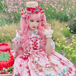 Lolita Pink Outfit with Pink Hat