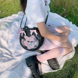 girl with kawaii pin display bag
