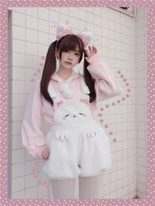 Korean Cat Girl White and pink colors