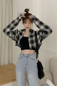 Cropped Flannel Kpop Outfit Idea