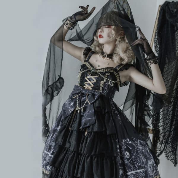 model posing with Classic Lolita Dress black
