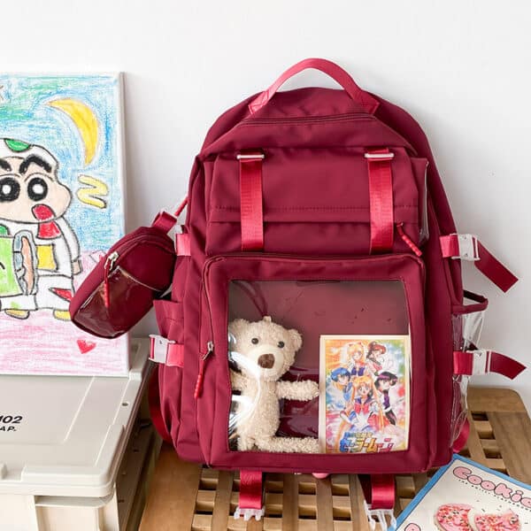 red Backpack Ita Bag with 7 pockets