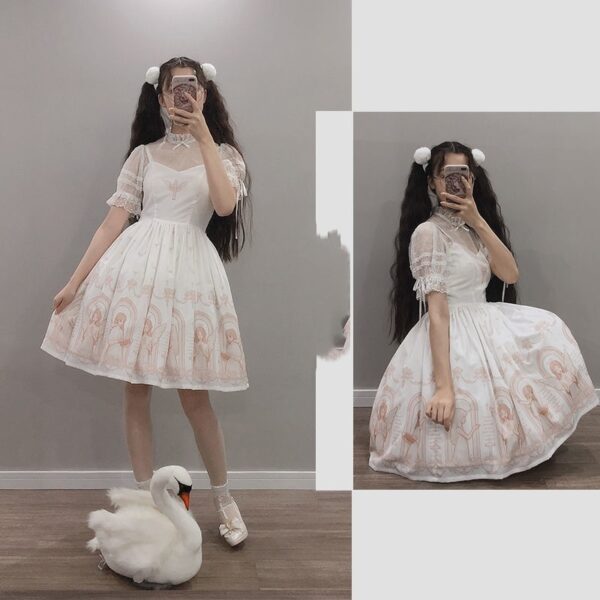 girl posing wearing a white Cute Goth Dress