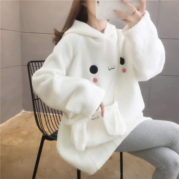 white Softest Bunny Hoodie with Ears + Bunny Bag