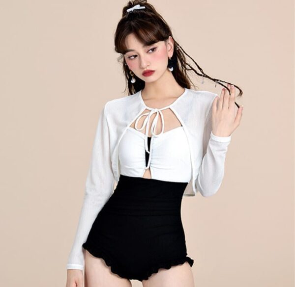 Cute Korean Swimsuit + Long Sleeve Piece on model