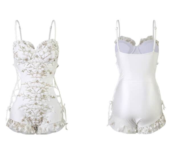 white Coquette Swimwear on white background front and back of item