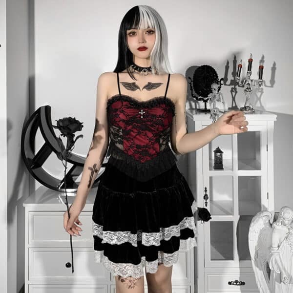 lace Goth Top red color