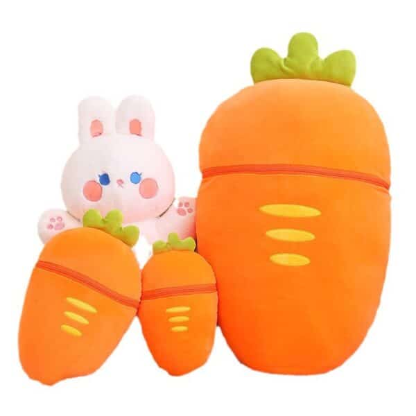 2 IN 1 Strawberry Bunny Plush Secret Plushie and carrot plushie