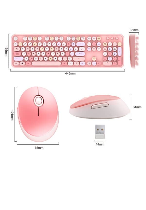size of kawaii Pink Keyboard with battery included and manual