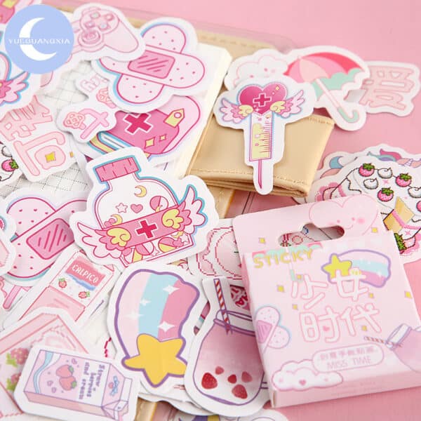 46 pcs Pink Kawaii Stickers Pink Yume Stickers