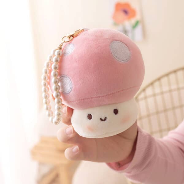 pink cute mushroom plush keyring