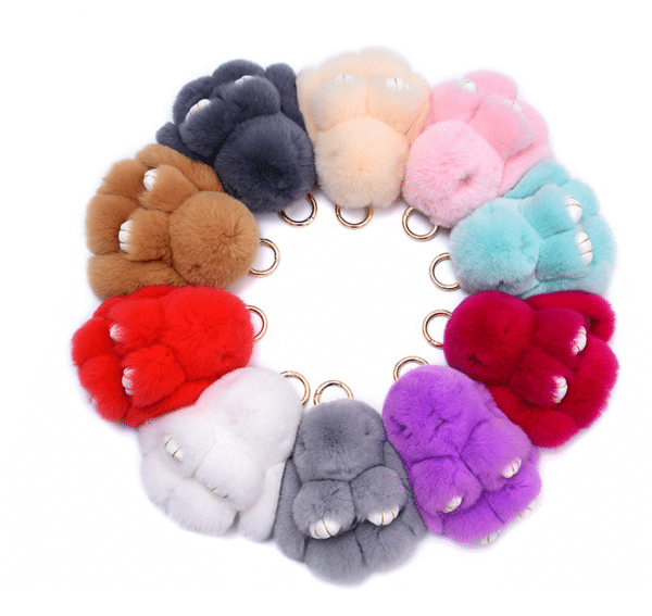 kawaii bunny keychains in various colors