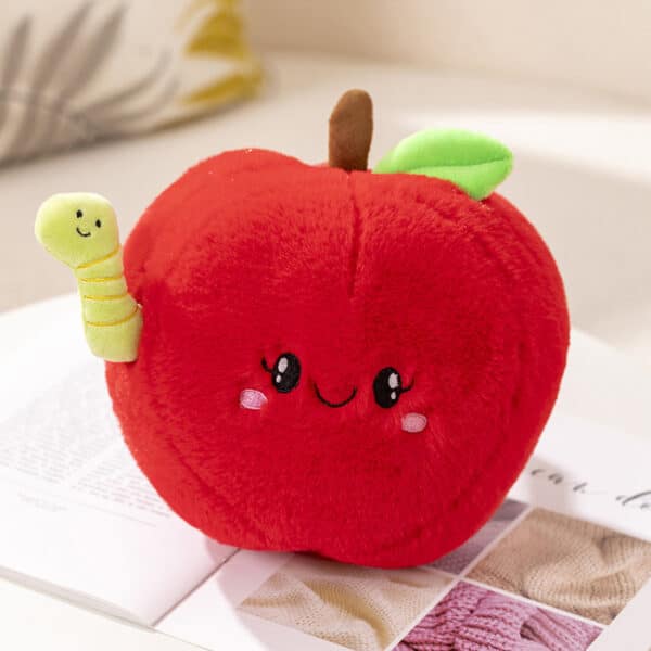 apple with worm plushie cute